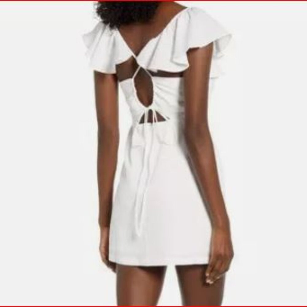 MINKPINK Frill Ruffle Shoulder Tie Back Keyhole Mini Party Dress LARGE   - F2058